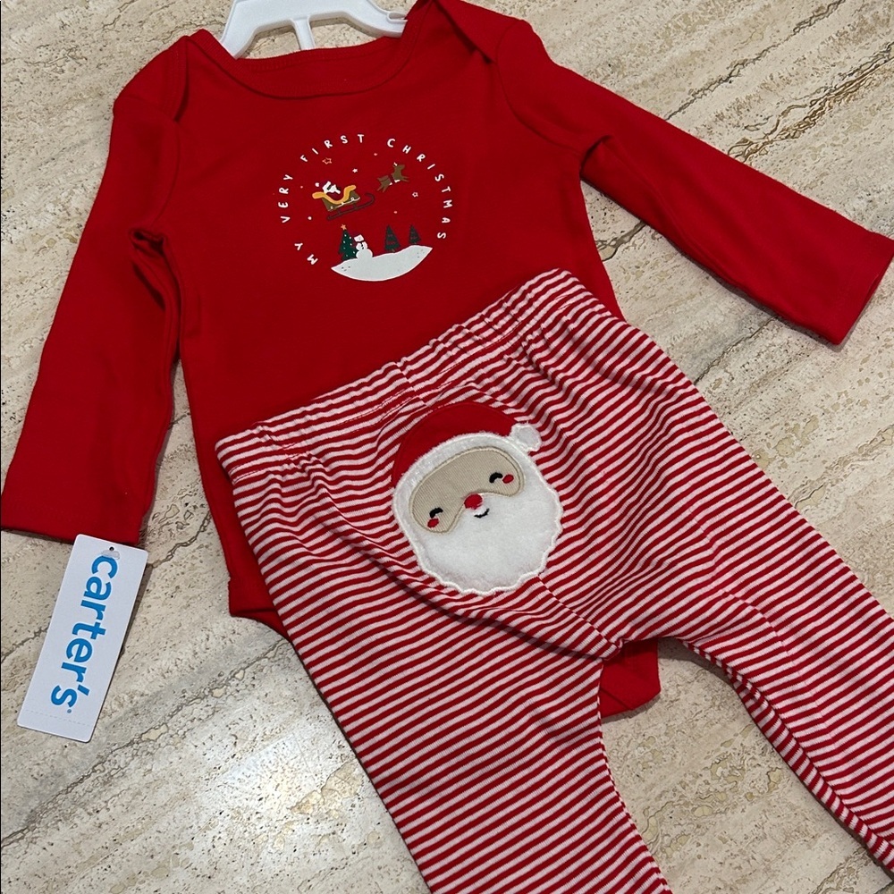 NEW 🆕 Carter's My First Christmas Red Baby Set with Santa Design 6 months
